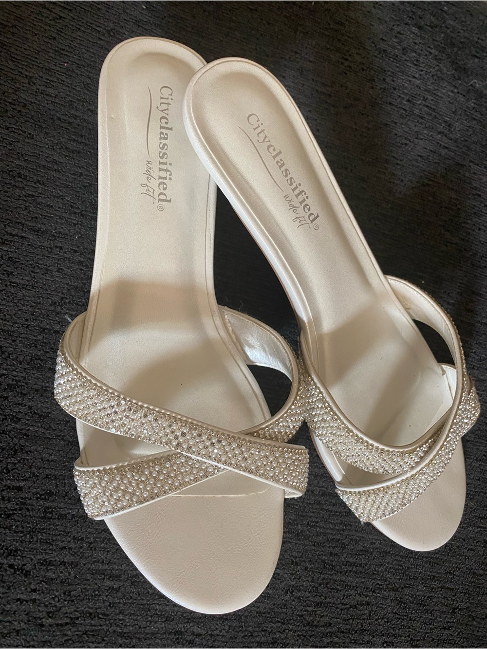 Cityclassified Cream Pearl & Rhinestone Slide Mules